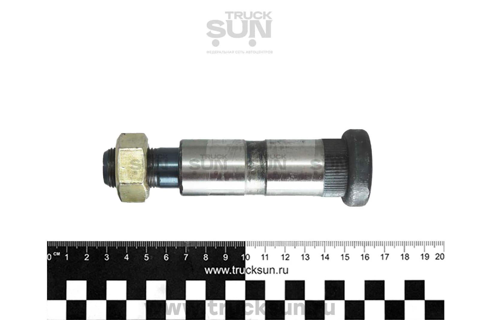 Палец рессоры RR RR конец низ HD65/78/MMC FUSO CANTER RUS FE4/FE5 (55223-45002,MC114570,S66B,SP-36) D=28, Lобщ=128. С резьбой, со шляп., изображение 2 из 2